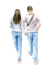 loving couple, couple in love in jeans, a guy and a girl of European race. Valentine's day concept. Digital art painting