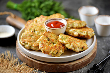 Chopped chicken breast cutlets fried in a frying pan