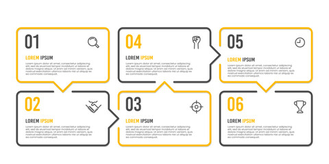 Business Infographic popup message 6 steps. Vector illustration.