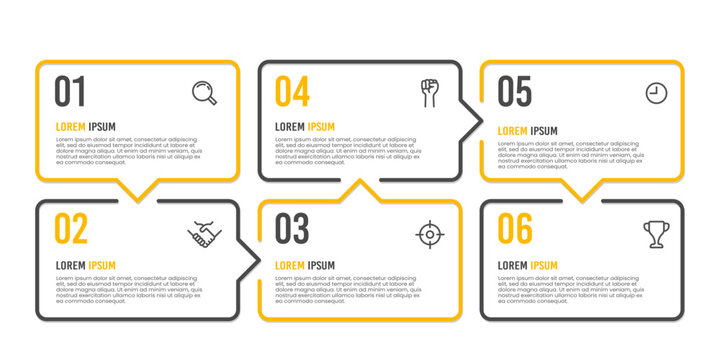 Business Infographic popup message 6 steps. Vector illustration.