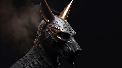 Anubis head, Egyptian god of death in a dark smoky background , generative AI tools