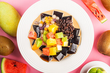 Fruits  grass Jelly Iced Milk Tea, burn jelly,
