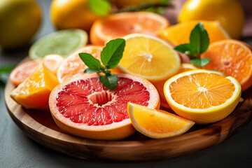 Naklejka na ściany i meble A healthy looking plate of citrus slices
