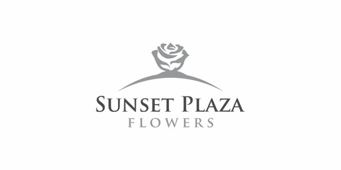 Sunset Flowers Logo Design Template. Icon Symbol Vector EPS 10
