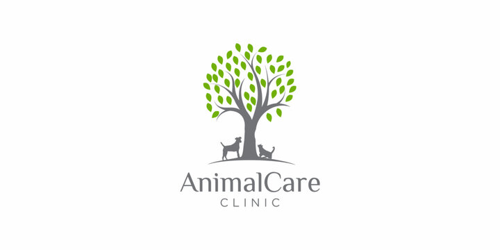Animal Care Clinic Logo Design. Tree Dog and Cat logo Design Template. icon symbol vector EPS 10