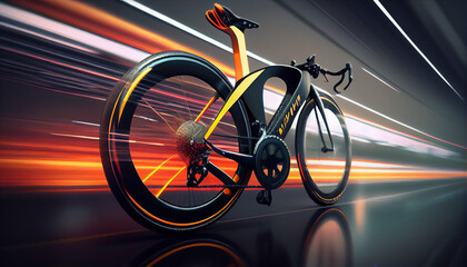 Fototapeta premium Super fast Moto bike automobile concept design with fire. Luxury speed race Moto Bike automotive concept with flames. High speed modern Moto bike with motion blur background Ai generated image