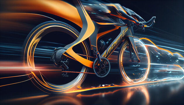 Super fast Moto bike automobile concept design with fire. Luxury speed race Moto Bike automotive concept with flames. High speed modern Moto bike with motion blur background Ai generated image