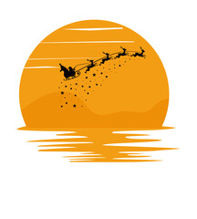 Christmas Santa  Riding Sleigh At Moon Night 