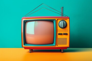 Vintage Television on Colorful Background. AI
