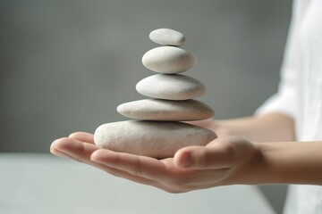 Balancing White Natural Stone Stack for Harmony and Positive Mind. AI