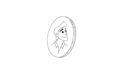 A young man drawn in a coin with collar shirt and styled hair vector logo