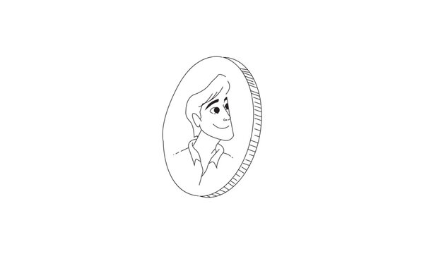 A young man drawn in a coin with collar shirt and styled hair vector logo