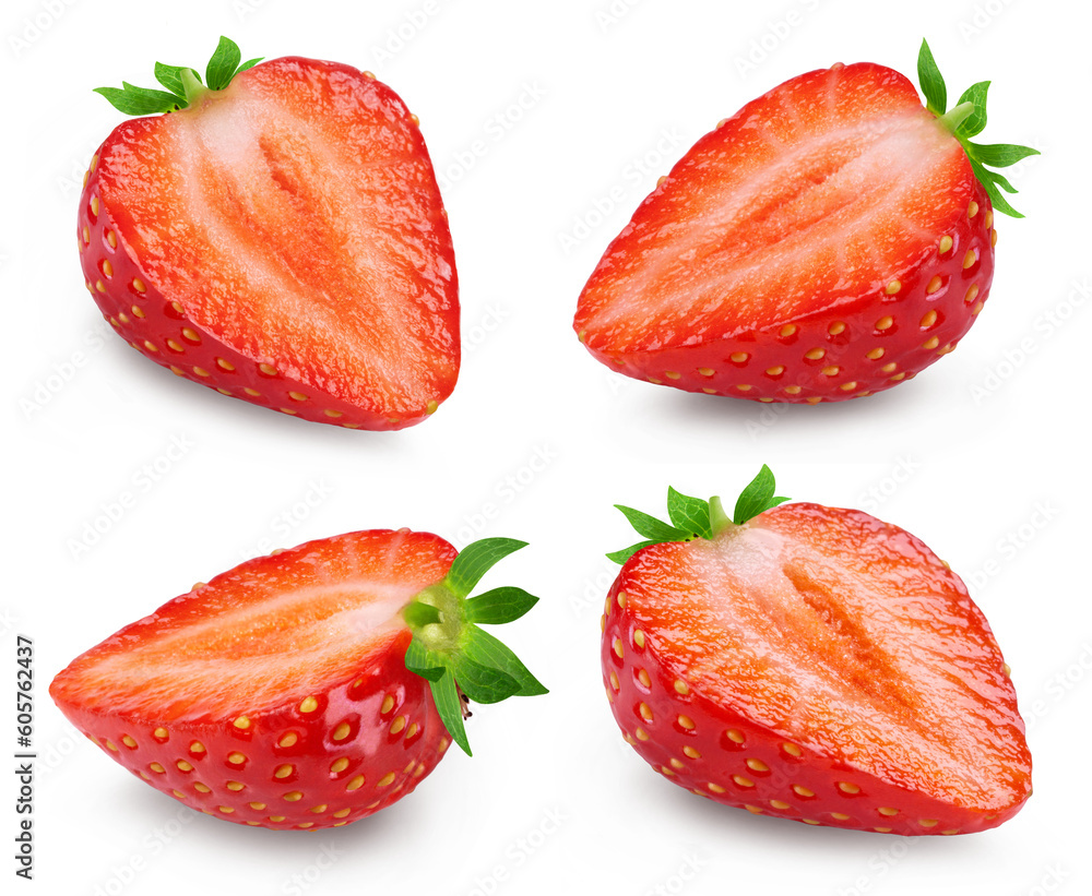 Wall mural Strawberries isolated set. Collection of sliced strawberries in different angles.