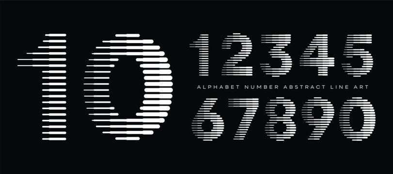 Number Font with Abstract Lines Pattern