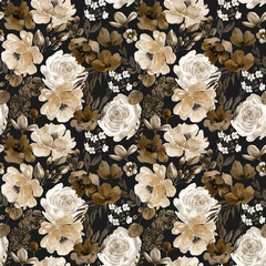 Watercolor Roses Floral Autumn Pattern