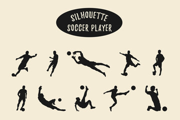Soccer player silhouette, Soccer shoot silhouettes, Football player silhouette illustration