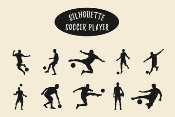 Soccer player silhouette, Soccer shoot silhouettes, Football player silhouette illustration