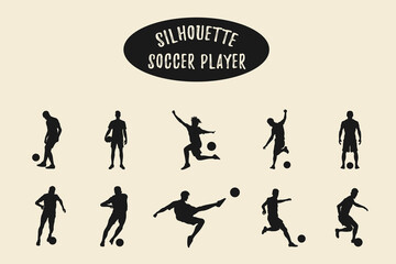 Soccer player silhouette, Soccer shoot silhouettes, Football player silhouette illustration