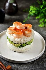 Salad like sushi with shrimp, cream cheese and avocado
