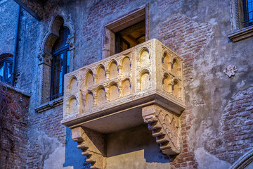 Juliet's house and balcony from William Shakespeare drama Romeo and Juliet at town Verona - Italy