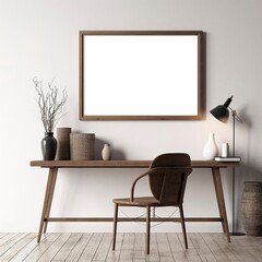 Modern and simple study room design with mockup poster frame.