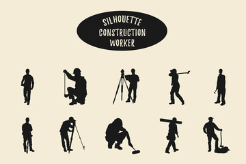 Construction workers vector silhouettes, Isolated construction workers silhouettes with different tools