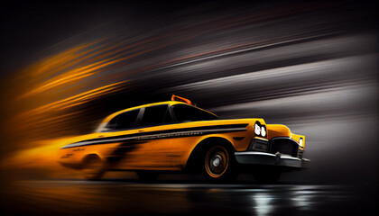 Fototapeta na wymiar Super fast Taxi automobile concept design with fire. Luxury speed race Taxi automotive concept with flames. High speed modern Taxi with motion blur background Ai generated image