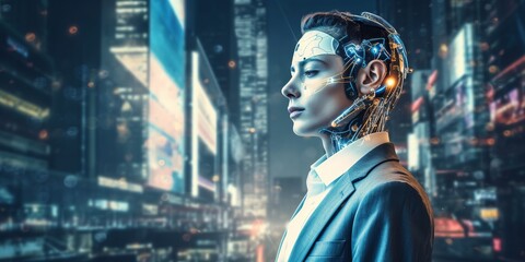 Obraz premium Modern artificial intelligence assistant in business, a great design for all purposes.