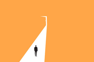 Businessman walking to door Concept of success, goal, motivation, growth, problems, hard work. Concept of ambitions, growth, opportunity, motivation. 2