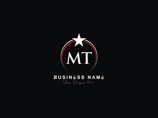 Simple MT Circle Logo, Lettering Mt tm Logo Letter and Star Design - obrazy, fototapety, plakaty