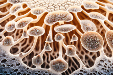Natural fungus mycelium network texture closeup - obrazy, fototapety, plakaty