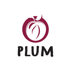 plum fruit logo with leaves, design of plum plantation, fruit shop, plum products, with simple vector editing