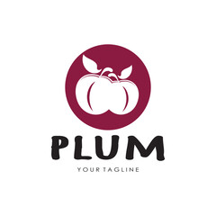 plum fruit logo with leaves, design of plum plantation, fruit shop, plum products, with simple vector editing