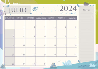 Calendario Planificador 2024 en Español - Mes de Julio