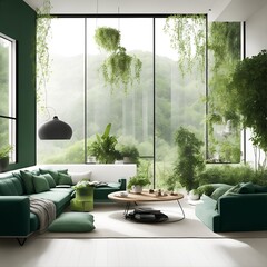 Fototapeta premium Modern living room with greenery created using Generative AI