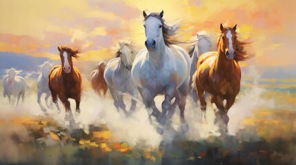 Graceful horses in rolling meadows Generative AI