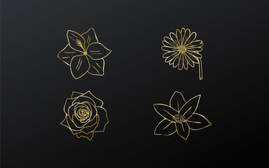 Golden flower line sketch set