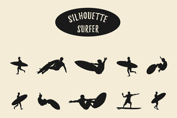 Surfer Silhouettes, Surfing silhouette,
