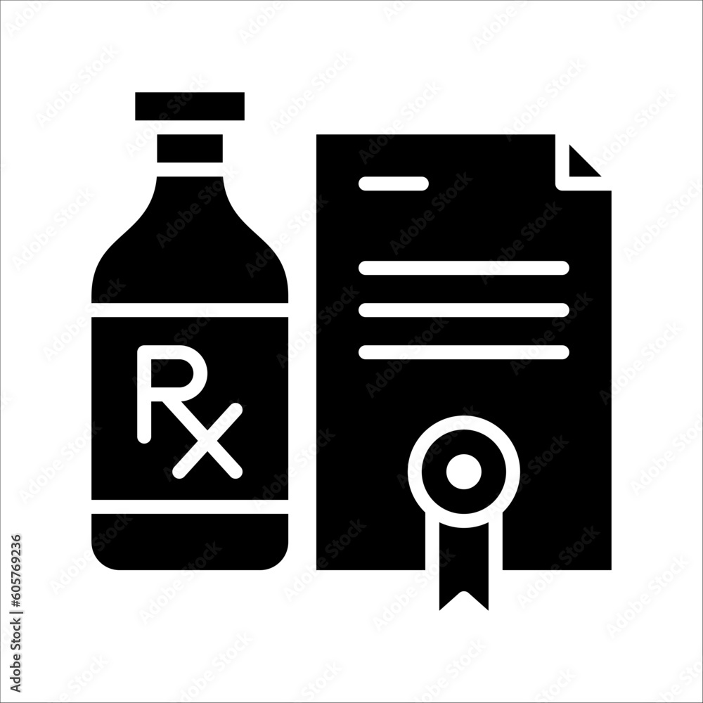 Poster solid vector icon for drug approve which can be used various design projects.