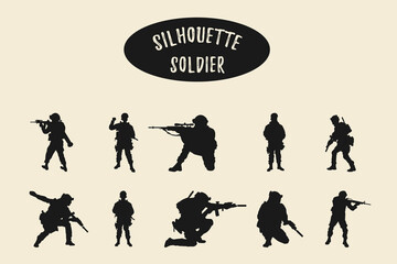 Soldier silhouettes, Army silhouette of men soldiers with weapons
