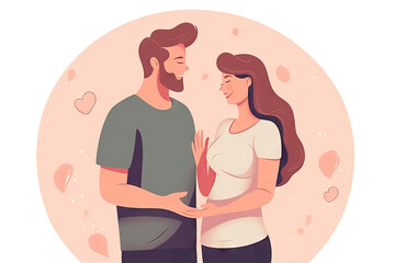 Pregnant couple in love. Young man and woman in love. Vector illustration. Generative AI.