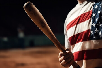 Baseball player wearing t skirt which is painted in the colors of the American flag Generative AI