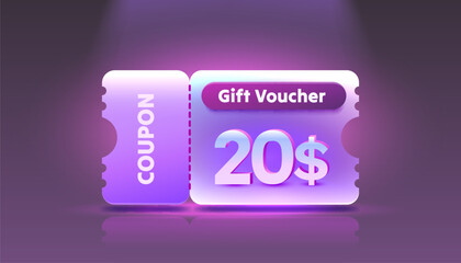 Coupon special voucher 20 dollar, Check banner special offer. Vector illustration