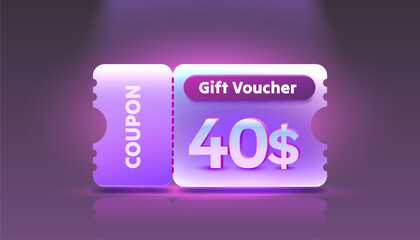 Coupon special voucher 40 dollar, Check banner special offer. Vector illustration