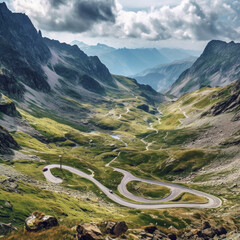 road in the mountains landscape with mountains created by Generative AI