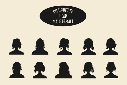 Male and female head silhouettes avatar, Male and female avatar profile sign, Profile icons, Silhouette heads, Anonymous faces portraits