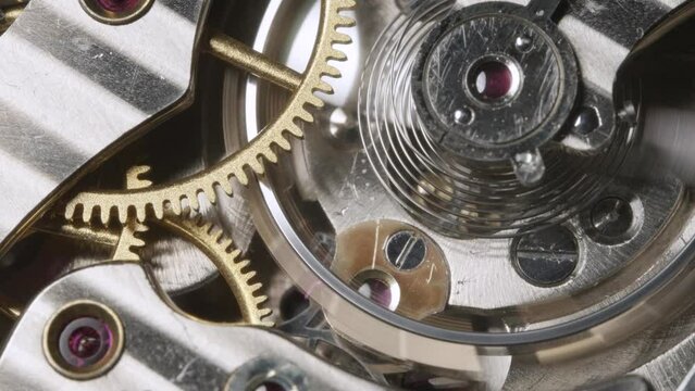 Slow motion mechanical pocket watch escapement and gears - 4K