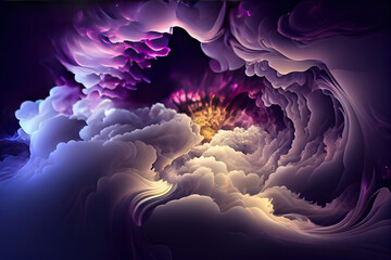 Background of clouds of fractal foam and abstract lights on the subject of art. Generative Ai