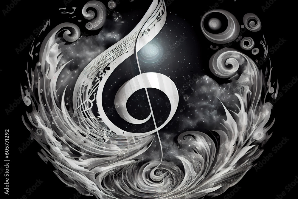 Poster psychic wave pattern emanating from a music note. generative ai