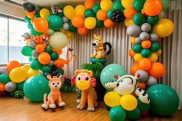 Obraz na płótnie Canvas balloon decoration wall party kids at home zoo theme Ornament Photography